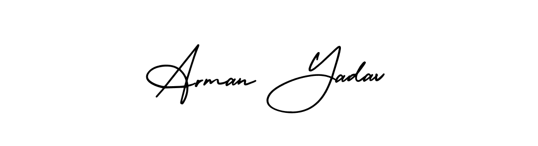 You should practise on your own different ways (AmerikaSignatureDemo-Regular) to write your name (Arman Yadav) in signature. don't let someone else do it for you. Arman Yadav signature style 3 images and pictures png