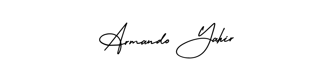 You should practise on your own different ways (AmerikaSignatureDemo-Regular) to write your name (Armando Yahir) in signature. don't let someone else do it for you. Armando Yahir signature style 3 images and pictures png