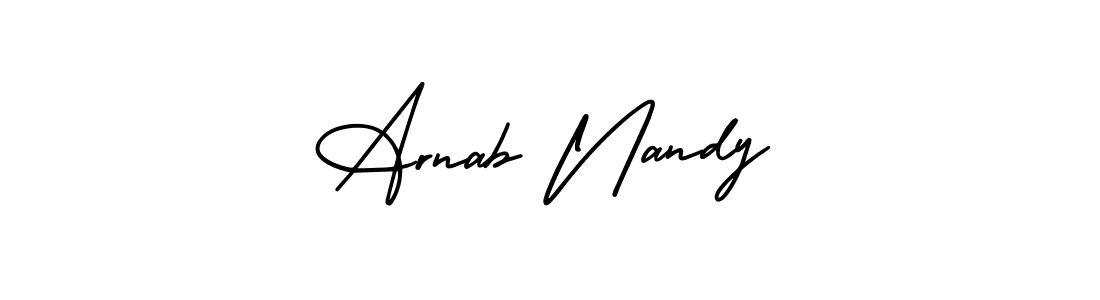 The best way (AmerikaSignatureDemo-Regular) to make a short signature is to pick only two or three words in your name. The name Arnab Nandy include a total of six letters. For converting this name. Arnab Nandy signature style 3 images and pictures png