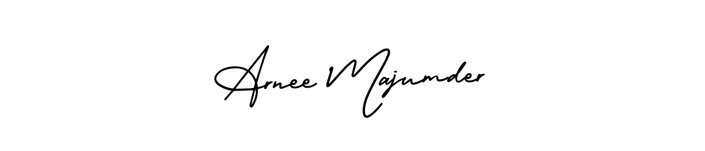 You should practise on your own different ways (AmerikaSignatureDemo-Regular) to write your name (Arnee Majumder) in signature. don't let someone else do it for you. Arnee Majumder signature style 3 images and pictures png