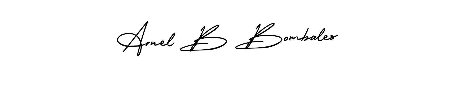 The best way (AmerikaSignatureDemo-Regular) to make a short signature is to pick only two or three words in your name. The name Arnel B Bombales include a total of six letters. For converting this name. Arnel B Bombales signature style 3 images and pictures png