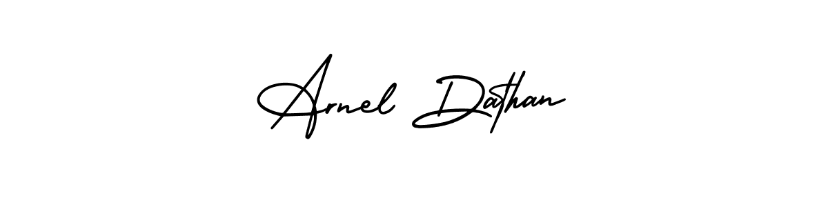You should practise on your own different ways (AmerikaSignatureDemo-Regular) to write your name (Arnel Dathan) in signature. don't let someone else do it for you. Arnel Dathan signature style 3 images and pictures png