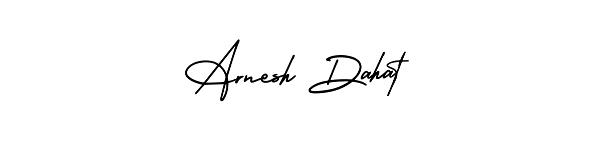 The best way (AmerikaSignatureDemo-Regular) to make a short signature is to pick only two or three words in your name. The name Arnesh Dahat include a total of six letters. For converting this name. Arnesh Dahat signature style 3 images and pictures png