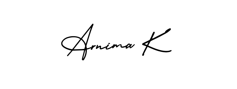 AmerikaSignatureDemo-Regular is a professional signature style that is perfect for those who want to add a touch of class to their signature. It is also a great choice for those who want to make their signature more unique. Get Arnima K name to fancy signature for free. Arnima K signature style 3 images and pictures png