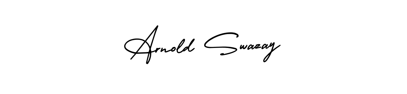 You should practise on your own different ways (AmerikaSignatureDemo-Regular) to write your name (Arnold Swazay) in signature. don't let someone else do it for you. Arnold Swazay signature style 3 images and pictures png