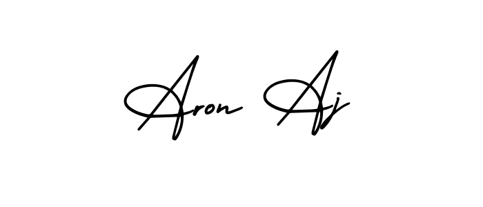 You should practise on your own different ways (AmerikaSignatureDemo-Regular) to write your name (Aron Aj) in signature. don't let someone else do it for you. Aron Aj signature style 3 images and pictures png