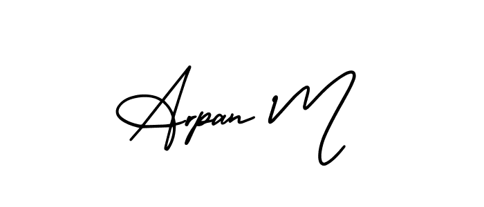 You should practise on your own different ways (AmerikaSignatureDemo-Regular) to write your name (Arpan M) in signature. don't let someone else do it for you. Arpan M signature style 3 images and pictures png