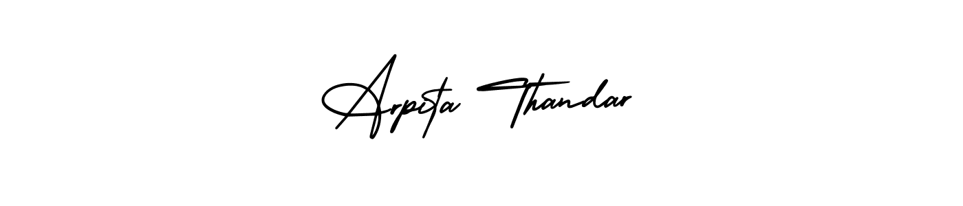 You should practise on your own different ways (AmerikaSignatureDemo-Regular) to write your name (Arpita Thandar) in signature. don't let someone else do it for you. Arpita Thandar signature style 3 images and pictures png