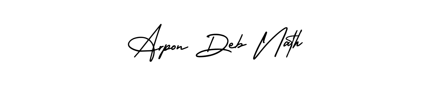 The best way (AmerikaSignatureDemo-Regular) to make a short signature is to pick only two or three words in your name. The name Arpon Deb Nath include a total of six letters. For converting this name. Arpon Deb Nath signature style 3 images and pictures png