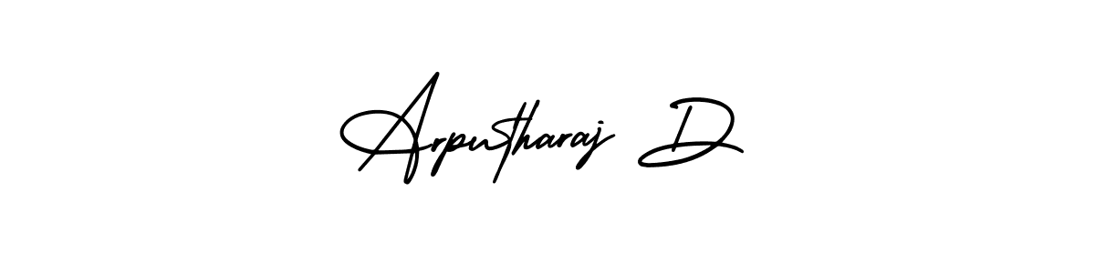 You should practise on your own different ways (AmerikaSignatureDemo-Regular) to write your name (Arputharaj D) in signature. don't let someone else do it for you. Arputharaj D signature style 3 images and pictures png