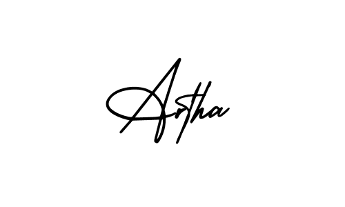 Use a signature maker to create a handwritten signature online. With this signature software, you can design (AmerikaSignatureDemo-Regular) your own signature for name Artha. Artha signature style 3 images and pictures png