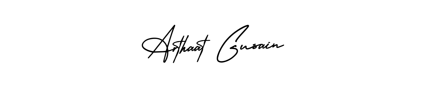 You should practise on your own different ways (AmerikaSignatureDemo-Regular) to write your name (Arthaat Gusain) in signature. don't let someone else do it for you. Arthaat Gusain signature style 3 images and pictures png