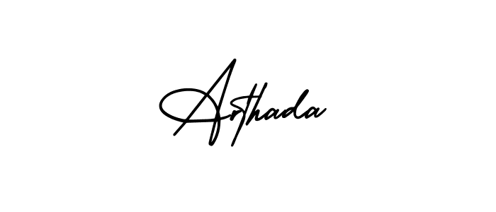 Use a signature maker to create a handwritten signature online. With this signature software, you can design (AmerikaSignatureDemo-Regular) your own signature for name Arthada. Arthada signature style 3 images and pictures png