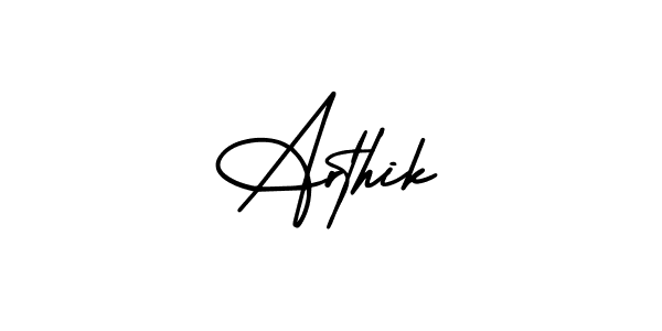 The best way (AmerikaSignatureDemo-Regular) to make a short signature is to pick only two or three words in your name. The name Arthik include a total of six letters. For converting this name. Arthik signature style 3 images and pictures png