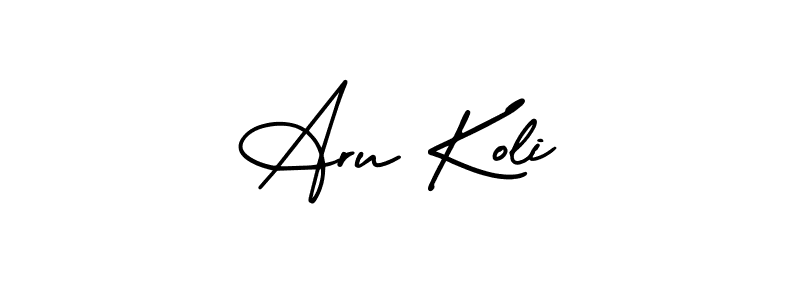 This is the best signature style for the Aru Koli name. Also you like these signature font (AmerikaSignatureDemo-Regular). Mix name signature. Aru Koli signature style 3 images and pictures png