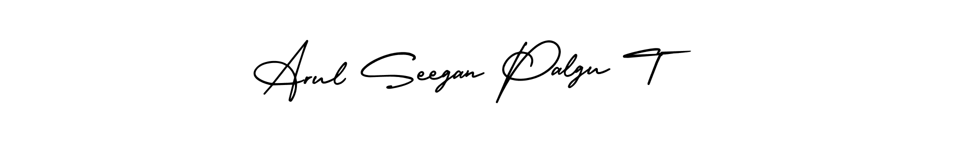 You should practise on your own different ways (AmerikaSignatureDemo-Regular) to write your name (Arul Seegan Palgu T) in signature. don't let someone else do it for you. Arul Seegan Palgu T signature style 3 images and pictures png