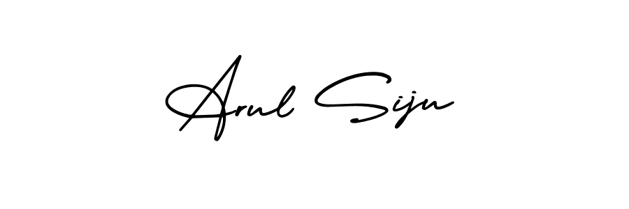 You should practise on your own different ways (AmerikaSignatureDemo-Regular) to write your name (Arul Siju) in signature. don't let someone else do it for you. Arul Siju signature style 3 images and pictures png