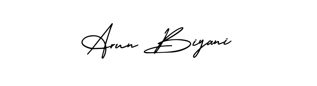 You should practise on your own different ways (AmerikaSignatureDemo-Regular) to write your name (Arun Biyani) in signature. don't let someone else do it for you. Arun Biyani signature style 3 images and pictures png