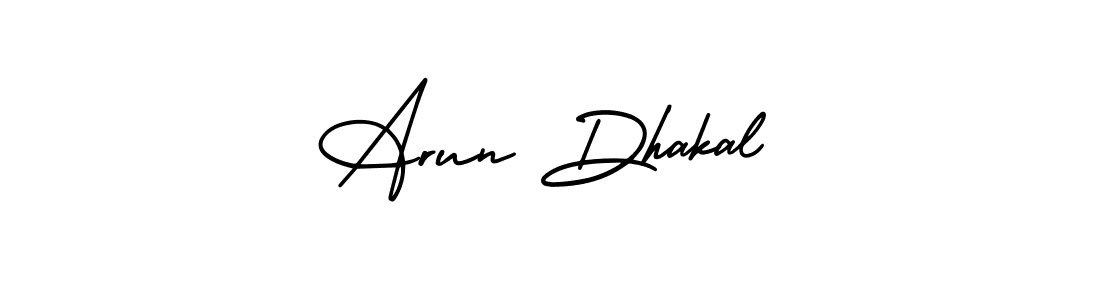 You should practise on your own different ways (AmerikaSignatureDemo-Regular) to write your name (Arun Dhakal) in signature. don't let someone else do it for you. Arun Dhakal signature style 3 images and pictures png