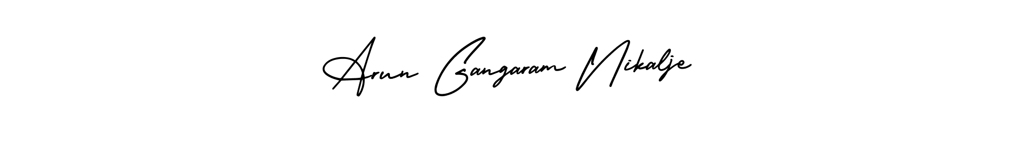 You should practise on your own different ways (AmerikaSignatureDemo-Regular) to write your name (Arun Gangaram Nikalje) in signature. don't let someone else do it for you. Arun Gangaram Nikalje signature style 3 images and pictures png