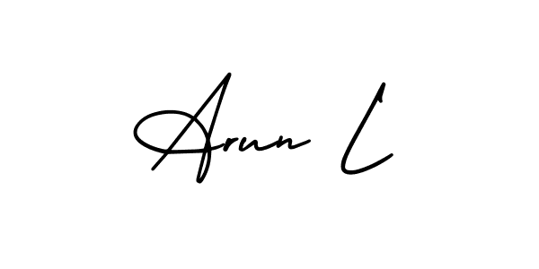 The best way (AmerikaSignatureDemo-Regular) to make a short signature is to pick only two or three words in your name. The name Arun L include a total of six letters. For converting this name. Arun L signature style 3 images and pictures png