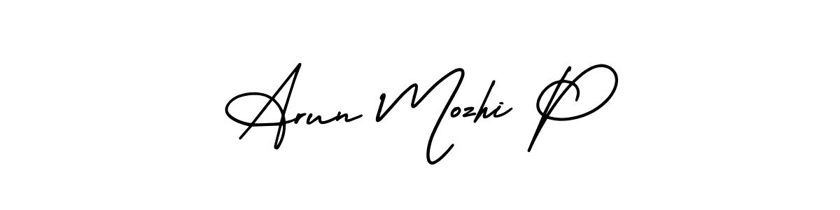 Use a signature maker to create a handwritten signature online. With this signature software, you can design (AmerikaSignatureDemo-Regular) your own signature for name Arun Mozhi P. Arun Mozhi P signature style 3 images and pictures png
