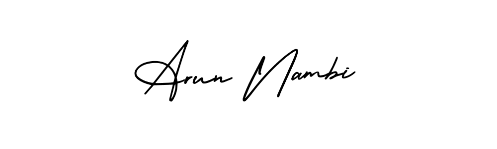 You should practise on your own different ways (AmerikaSignatureDemo-Regular) to write your name (Arun Nambi) in signature. don't let someone else do it for you. Arun Nambi signature style 3 images and pictures png