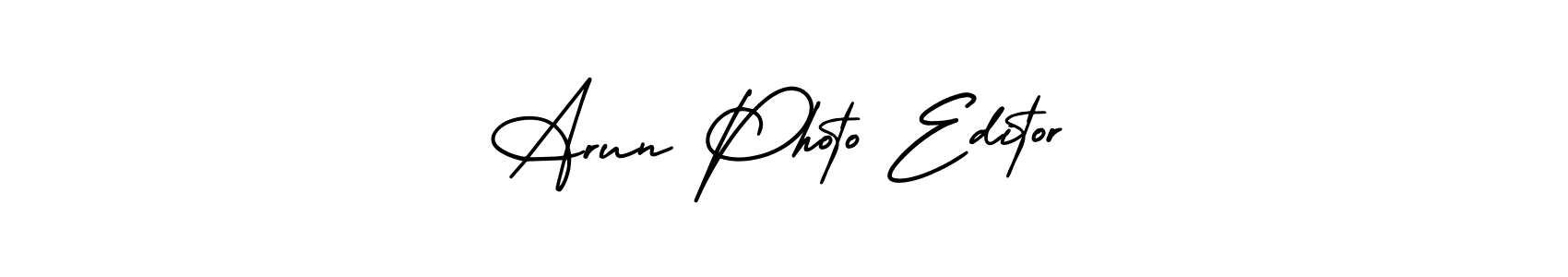 The best way (AmerikaSignatureDemo-Regular) to make a short signature is to pick only two or three words in your name. The name Arun Photo Editor include a total of six letters. For converting this name. Arun Photo Editor signature style 3 images and pictures png