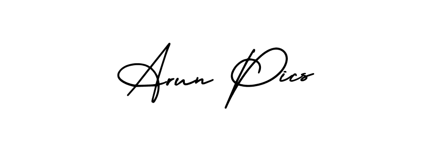 Use a signature maker to create a handwritten signature online. With this signature software, you can design (AmerikaSignatureDemo-Regular) your own signature for name Arun Pics. Arun Pics signature style 3 images and pictures png