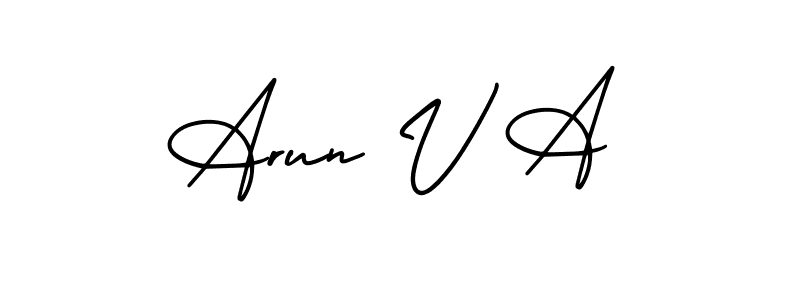 This is the best signature style for the Arun V A name. Also you like these signature font (AmerikaSignatureDemo-Regular). Mix name signature. Arun V A signature style 3 images and pictures png