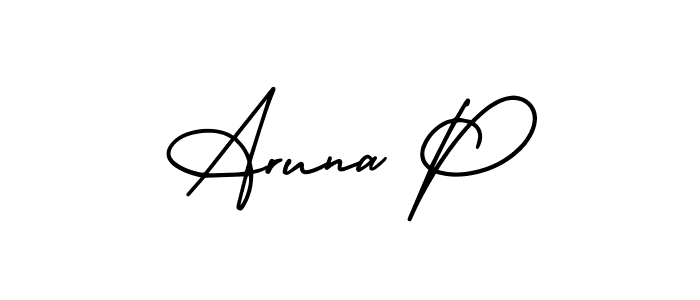 You should practise on your own different ways (AmerikaSignatureDemo-Regular) to write your name (Aruna P) in signature. don't let someone else do it for you. Aruna P signature style 3 images and pictures png
