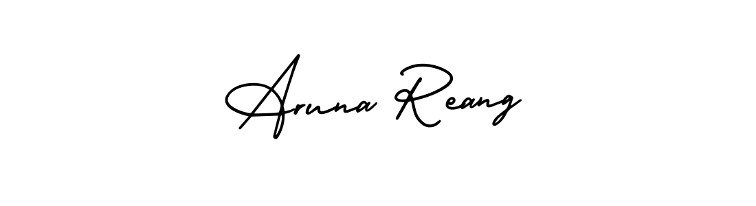 You should practise on your own different ways (AmerikaSignatureDemo-Regular) to write your name (Aruna Reang) in signature. don't let someone else do it for you. Aruna Reang signature style 3 images and pictures png