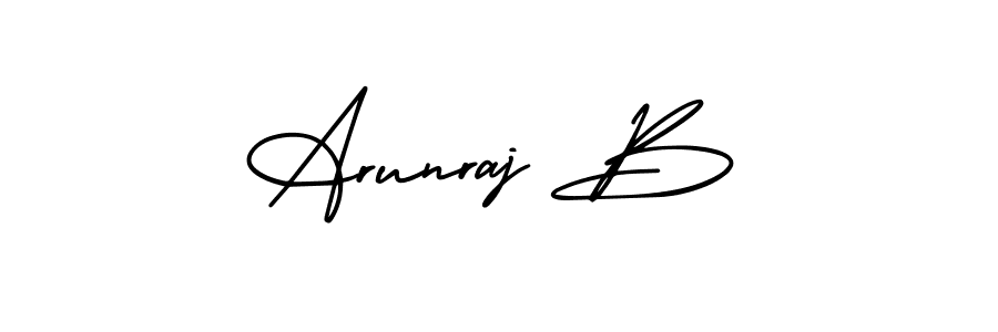 The best way (AmerikaSignatureDemo-Regular) to make a short signature is to pick only two or three words in your name. The name Arunraj B include a total of six letters. For converting this name. Arunraj B signature style 3 images and pictures png