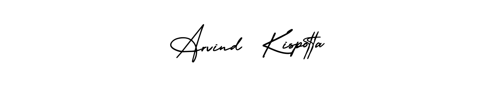 You should practise on your own different ways (AmerikaSignatureDemo-Regular) to write your name (Arvind  Kispotta) in signature. don't let someone else do it for you. Arvind  Kispotta signature style 3 images and pictures png