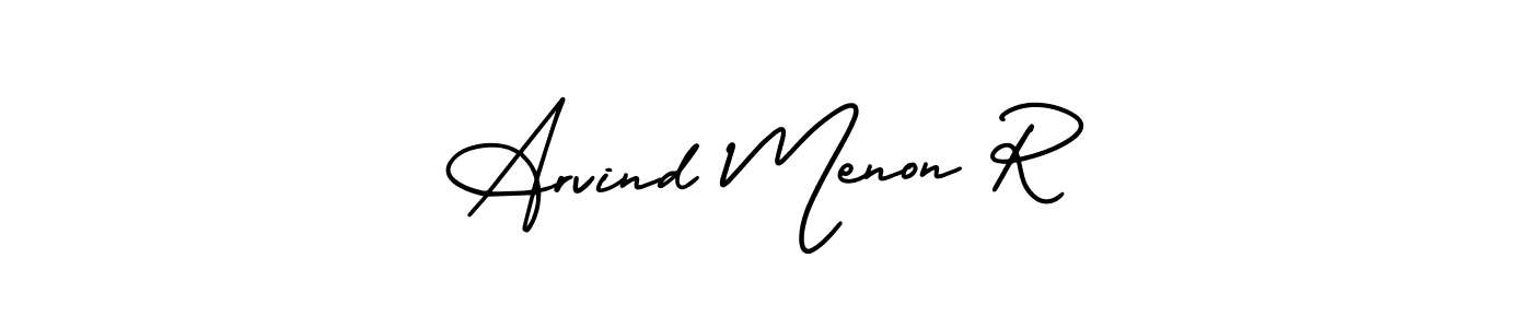 Use a signature maker to create a handwritten signature online. With this signature software, you can design (AmerikaSignatureDemo-Regular) your own signature for name Arvind Menon R. Arvind Menon R signature style 3 images and pictures png