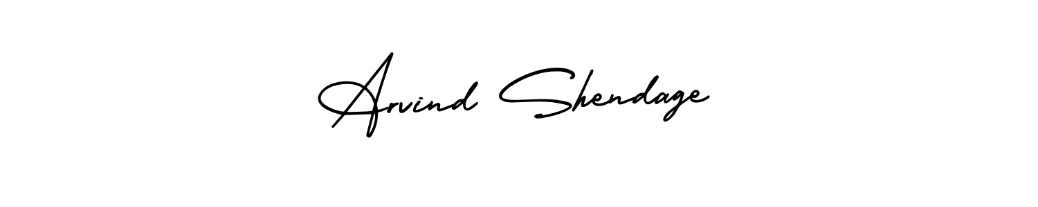 The best way (AmerikaSignatureDemo-Regular) to make a short signature is to pick only two or three words in your name. The name Arvind Shendage include a total of six letters. For converting this name. Arvind Shendage signature style 3 images and pictures png