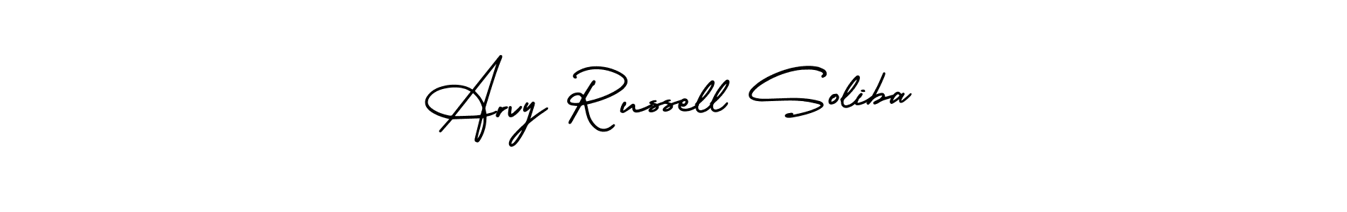 AmerikaSignatureDemo-Regular is a professional signature style that is perfect for those who want to add a touch of class to their signature. It is also a great choice for those who want to make their signature more unique. Get Arvy Russell Soliba name to fancy signature for free. Arvy Russell Soliba signature style 3 images and pictures png