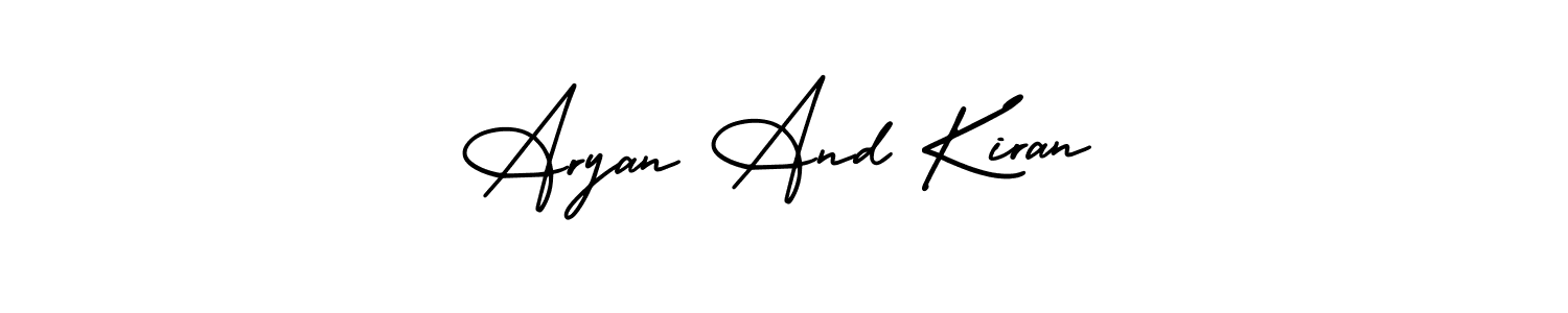 This is the best signature style for the Aryan And Kiran name. Also you like these signature font (AmerikaSignatureDemo-Regular). Mix name signature. Aryan And Kiran signature style 3 images and pictures png