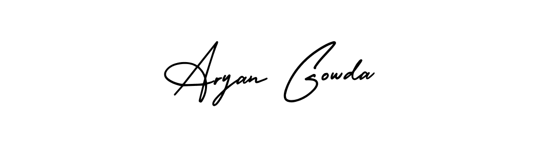 This is the best signature style for the Aryan Gowda name. Also you like these signature font (AmerikaSignatureDemo-Regular). Mix name signature. Aryan Gowda signature style 3 images and pictures png