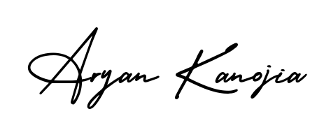 You should practise on your own different ways (AmerikaSignatureDemo-Regular) to write your name (Aryan Kanojia) in signature. Don't let someone else do it for you. Aryan Kanojia signature style 3 images and pictures png