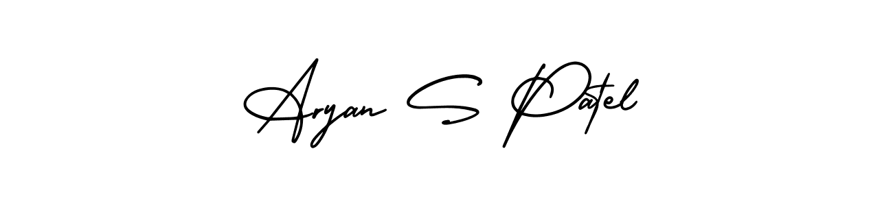 This is the best signature style for the Aryan S Patel name. Also you like these signature font (AmerikaSignatureDemo-Regular). Mix name signature. Aryan S Patel signature style 3 images and pictures png