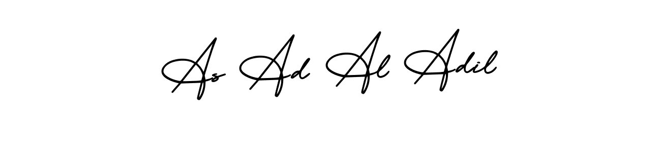 This is the best signature style for the As Ad Al Adil name. Also you like these signature font (AmerikaSignatureDemo-Regular). Mix name signature. As Ad Al Adil signature style 3 images and pictures png