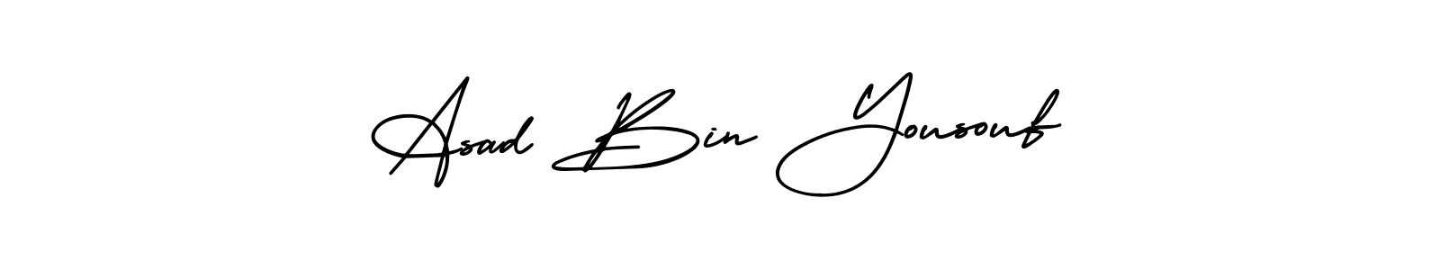 This is the best signature style for the Asad Bin Yousouf name. Also you like these signature font (AmerikaSignatureDemo-Regular). Mix name signature. Asad Bin Yousouf signature style 3 images and pictures png
