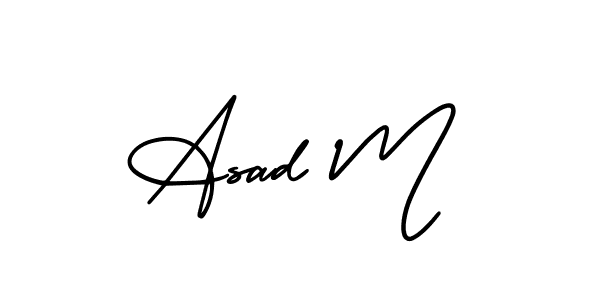 You should practise on your own different ways (AmerikaSignatureDemo-Regular) to write your name (Asad M) in signature. don't let someone else do it for you. Asad M signature style 3 images and pictures png