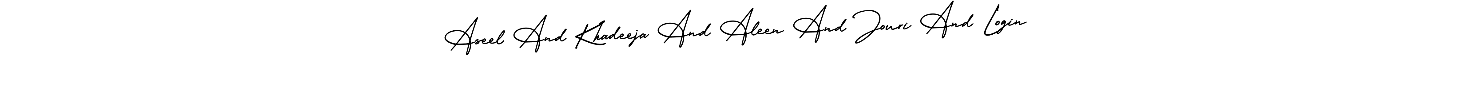 Use a signature maker to create a handwritten signature online. With this signature software, you can design (AmerikaSignatureDemo-Regular) your own signature for name Aseel And Khadeeja And Aleen And Jouri And Login. Aseel And Khadeeja And Aleen And Jouri And Login signature style 3 images and pictures png