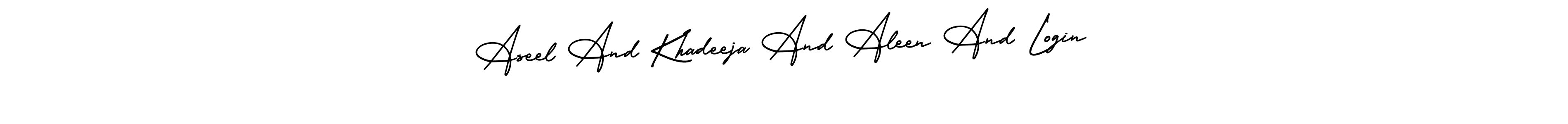 if you are searching for the best signature style for your name Aseel And Khadeeja And Aleen And Login. so please give up your signature search. here we have designed multiple signature styles  using AmerikaSignatureDemo-Regular. Aseel And Khadeeja And Aleen And Login signature style 3 images and pictures png