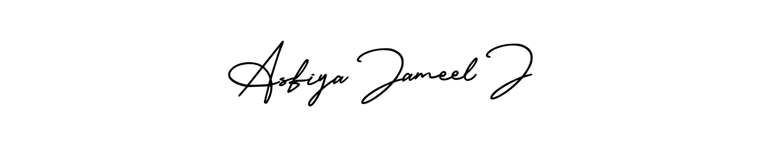 You should practise on your own different ways (AmerikaSignatureDemo-Regular) to write your name (Asfiya Jameel J) in signature. don't let someone else do it for you. Asfiya Jameel J signature style 3 images and pictures png