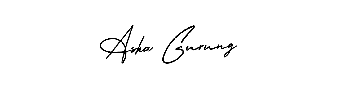 You should practise on your own different ways (AmerikaSignatureDemo-Regular) to write your name (Asha Gurung) in signature. don't let someone else do it for you. Asha Gurung signature style 3 images and pictures png