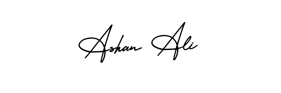 You should practise on your own different ways (AmerikaSignatureDemo-Regular) to write your name (Ashan Ali) in signature. don't let someone else do it for you. Ashan Ali signature style 3 images and pictures png