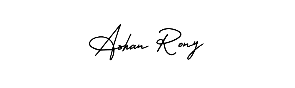 The best way (AmerikaSignatureDemo-Regular) to make a short signature is to pick only two or three words in your name. The name Ashan Rony include a total of six letters. For converting this name. Ashan Rony signature style 3 images and pictures png